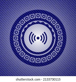 signal icon inside denim background. 