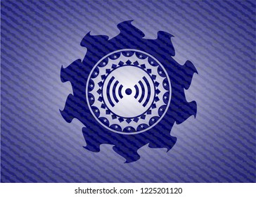 signal icon inside emblem with denim high quality background