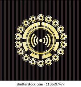 signal icon inside golden badge or emblem