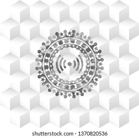 signal icon inside grey emblem. Vintage with geometric cube white background