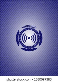 signal icon inside jean or denim emblem or badge background
