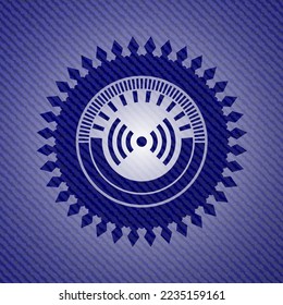 signal icon inside jean or denim emblem or badge background. 