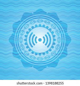 signal icon inside light blue water emblem.