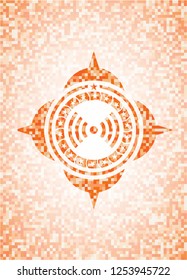 signal icon inside orange tile background illustration. Square geometric mosaic seamless pattern with emblem inside.