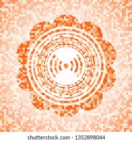 signal icon inside orange tile background illustration. Square geometric mosaic seamless pattern with emblem inside.