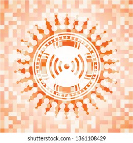 signal icon inside orange tile background illustration. Square geometric mosaic seamless pattern with emblem inside.