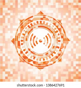 signal icon inside orange tile background illustration. Square geometric mosaic seamless pattern with emblem inside.