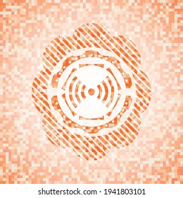 signal icon inside orange tile background illustration. Square geometric mosaic seamless pattern with emblem inside. 