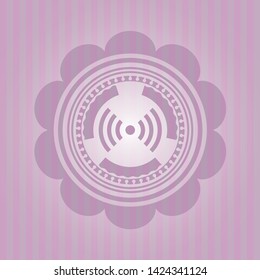 signal icon inside pink emblem. Retro