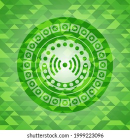 signal icon inside realistic green mosaic emblem. 