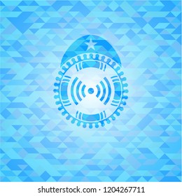 signal icon inside realistic light blue mosaic emblem