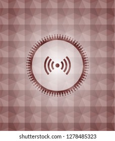 signal icon inside red emblem or badge with abstract geometric pattern background. Seamless.