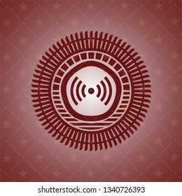signal icon inside red emblem. Retro