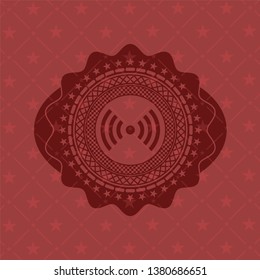 signal icon inside red emblem. Retro