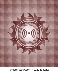 signal icon inside red geometric badge. Seamless.