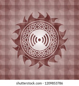 signal icon inside red seamless geometric badge.