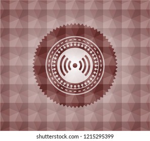 signal icon inside red seamless badge with geometric background.