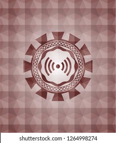 signal icon inside red seamless geometric emblem.