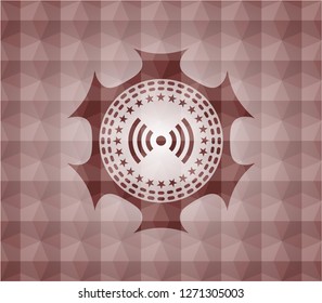 signal icon inside red seamless badge with geometric background.