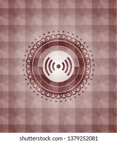 signal icon inside red seamless emblem with geometric pattern.