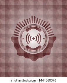 signal icon inside red seamless emblem with geometric pattern.