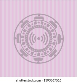 signal icon inside retro pink emblem