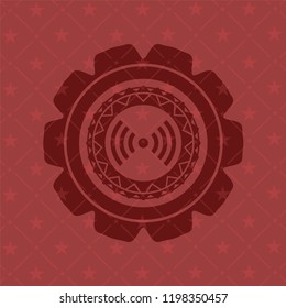signal icon inside retro red emblem