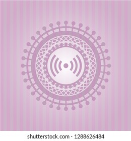 signal icon inside retro style pink emblem