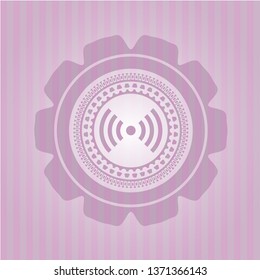 signal icon inside retro style pink emblem
