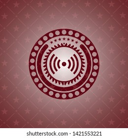 signal icon inside retro style red emblem