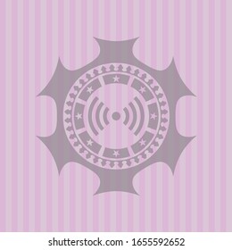 signal icon inside retro style pink emblem