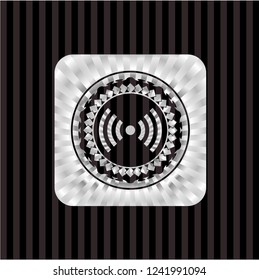 signal icon inside silver badge or emblem