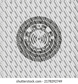 signal icon inside silver color badge. Scales pattern. Vector Illustration. Detailed. 