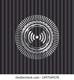 signal icon inside silver emblem
