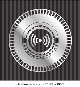 signal icon inside silver shiny badge