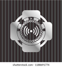 signal icon inside silver shiny badge