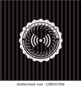 signal icon inside silver shiny emblem