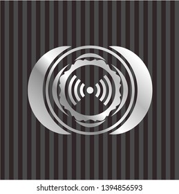 signal icon inside silver shiny emblem