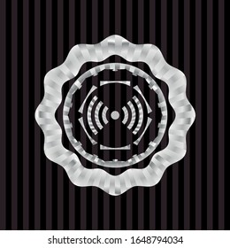 signal icon inside silver shiny badge