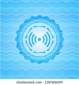 signal icon inside sky blue water badge.