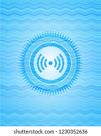 signal icon inside water wave style badge.