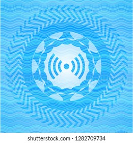 signal icon inside water wave badge.