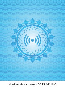 signal icon inside water wave concept emblem background.