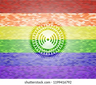 signal icon on mosaic background with the colors of the LGBT flag