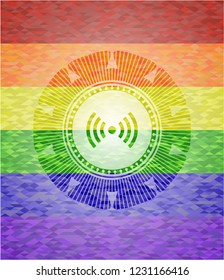 signal icon on mosaic background with the colors of the LGBT flag