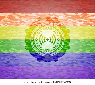signal icon on mosaic background with the colors of the LGBT flag