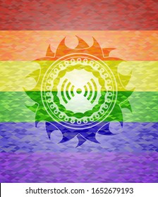 signal icon on mosaic background with the colors of the LGBT flag