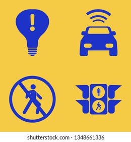 signal icon set with attention sign bulb, no pedestrian crossing and traffic signs vector illustration