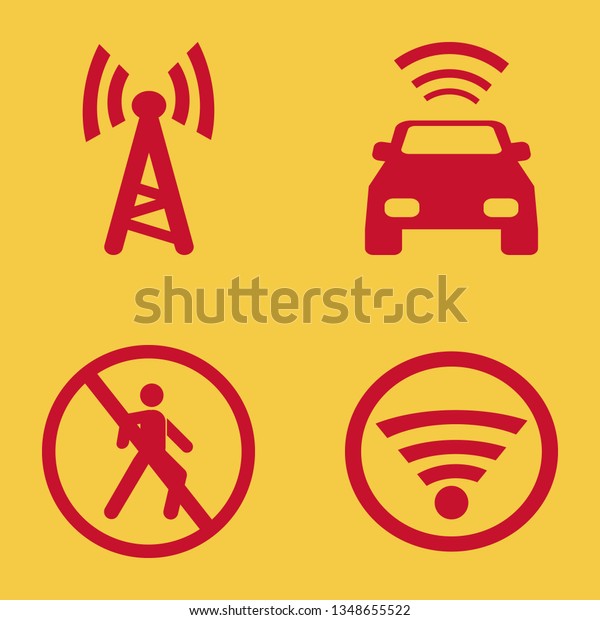signal icon set with car with signal,\
wi fi and no pedestrian crossing vector\
illustration