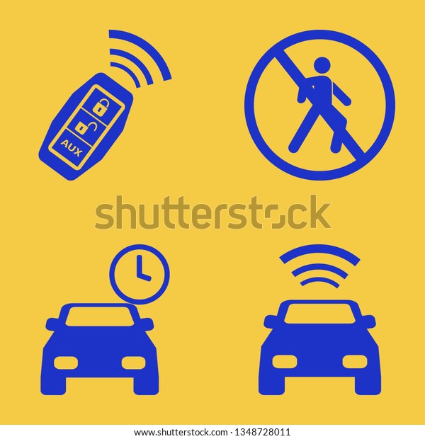 signal icon set with no\
pedestrian crossing, parking time and car with signal vector\
illustration